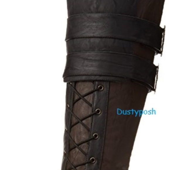 Steampunk Knee High Lace Up 4" Heel Boot Wild West Sexy Goth Cosplay Pirate - Picture 3 of 5